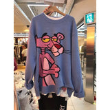 Spring Korean New Cartoon Sweater Women's Loose Leopard Round Neck Loose Casual Pullover Knitting Sweater Tops