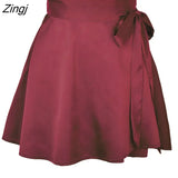 Lace-up chiffon satin wrap skirt women Casual solid color Mini high waist skirts 2022 fashion one-piece lace short