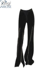 Pants Front Slit Split Zipper Women Elastic High Waist Slim Pants 2023 Autumn Fashion Oversize Casual Trousers
