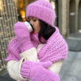 Women Knit Hat Scarf Gloves Sets Soft Warm Winter Solid Color Fashion Accessories for Cold