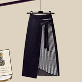 Lazy Sweater Two Piece set Women Sweet Heart-shaped beaded Pullover Jumper Top + Irregular Striped Skirt Knit 2PCS