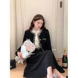 Vintage Jackets Women Black Tweed Cropped Coat Korean Elegant Thicken Single Breasted Blazer Casual Short Outerwear