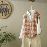 knit vest women's sleeveless short retro plaid all-match casual waistcoat outer wear outer wear 2021 spring
