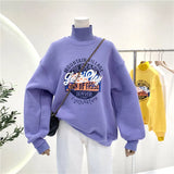 Letters Print Thick Warm Sweatshirt Women Oversized Turtleneck Design Winter Tops Casual Harajuku Teens Girls New