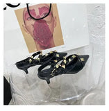 New Rivet Pointed Thin Heel Baotou Half Slipper Female Middle Heel Shallow Mouth Lazy Mueller