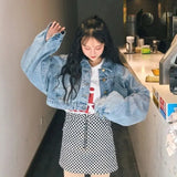 Streetwear Cropped Denim Jackets Women Oversized Casual Short Coat Korean Batwing Sleeve Single Breasted Jeans Outwear