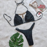 Zingj New Bikini Crystal Diamond Split Women's Swimsuit Plain Color Strap