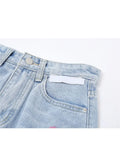 High Waist Knee Length Heart Print Denim Shorts Streetwear Y2K Harajuku Short Pants Female 2022 Summer Baggy Jean