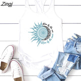 By The Sun Love By The Moon Print Sunflower Funny Tank Top Women Sleeveless Loose Summer Top Clothes Femme Harajuku
