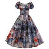 2022 Summer Dress Women Puff Sleeve Swing Vintage Dresses Robe Femme Elegant Floral Print Pin Up Party Dresses