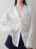 Splicing Two V-Neck White Shirt Women's 2025 New Spring Top Design Small