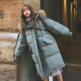 Female Lady Winter Outwear 2023 Winter Women Fur Collar Zipper Jacket Parkas Fashion Hooded Thicken Warm Padded