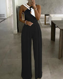 New Summer Party Wear Clothes Women's Sexy Studded Cutout Ruched Wide Leg Jumpsuit Casual Sleeveless Long