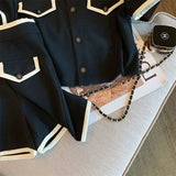 Black Shorts Sets Short Sleeve Turn-down Collar Shirts Hight Waist Shorts High Street Harajuku Solid Hot Casual