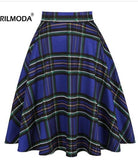 High Waist Plaid Casual Short Tunic Midi Skirt Blue Green Striped Women Plaid Checkered 50s 60s Vintage Skirts