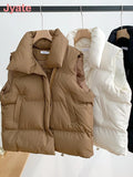 Simple Down Coats Women Autumn And Winter Solid Color Turn Down Collar Zipper Sleeveless Puffer Jacket Chaquetas
