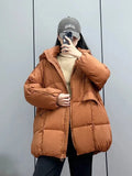 New Winter Women White Duck Down Jacket Hooded Warm Oversize Puffer Coat Female Casual Loose Parkas Pocket