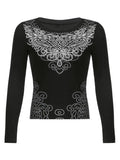 Long Sleeve Heart Pattern Print Tee- Outfit