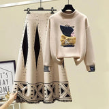 Winter Two Pieces Sets For Women Long Sleeve Pullover Sweatshirts And High Waist Knitting Skirts Sets Womens Outfits