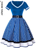 Patchwork Women Summer Dresses Robe Vintage 1950s Pin Up Swing Party Work Wear Rockabilly Dress Polka Dot Printed
