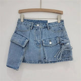 Irregular Pocket Cargo Denim Skirt Women Clothing Summer 2023 Sexy A-line Hip Skirts Female Bottoms