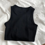 new ladies retro crop top high waist slimming stretch slim short sleeveless bottoming