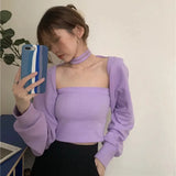 Women Sexy Bolero Belt Cropped Sweaters Elegant Design Knitted Cardigan Autumn Winter Long Sleeve Chic All-match Y2k