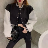 Patchwork Crop Jacket Women B Letter Print Jackets Varsity Ladies Autumn Winter Casual Oversized Fashion Baseball Coat