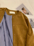Brown Suede Stripe Lining Jacket- Outfit