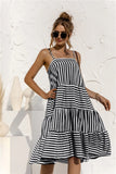 2021 Summer New Fashion Sexy Spaghetti Straps Adjustable Backless Women's Dress Casual Loose Solid Stripe Ladies