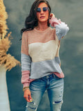 Knitted Stripes Loose Crew Neck Pullover Sweater 2022 Autumn Winter Women's Clothing Casual Long Sleeves Cover Up