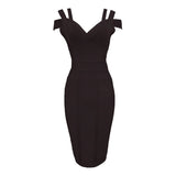 2022 Spaghetti Strap Solid Women Bandage Dresses Hollow Out Sleeveless Mid-Calf V-Neck Night Club Party Fashion