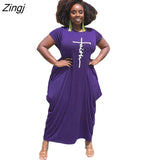 Women Letter Printed African Dress For Women 2023 Summer Short Sleeve O-Neck Dress Casual Loose Maxi Long Dresses