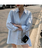 Backless Long Sleeve Collared Shirt Blue White Fall 2021 Womens Fashion Button Up Long Shirt Designer Top And