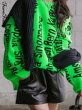 Autumn Winter Letter Print Loose Pullovers Y2k Black Long Sleeve Women Oversized Knitted Sweater Fashion Casual