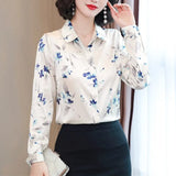 Women Shirts Blouses Long Sleeve Shirt Women Satin Printing Blouse Floral Top Fashion Clothes Woman 2023 OL Button Up