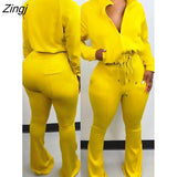 Solid Color Casual Two Piece Set Sexy Ladies Turn Down Collar Long Sleeves Jacket+High Waist Pants Clubwear