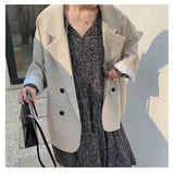 Vintage Brown Blazer Women Elegant Official Ladies Autumn Fashion Long Sleeve Oversized Chic Casual Jacket