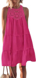 Summer Sleeveless Dresses Casual Sleeveless A-Line Hierarchal Swing Vest Skirt Beach Vacation