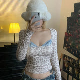 White Leopard Printed Lace Patchwork Crop Top-Outfit