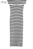 Off Shoulder Knitted Dresses For Women Striped Midi Bodycon Dress Women Black White Sexy Long Dress Woman Summer
