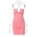 2022 Sleeveless Halter Backless Hollow Out Pleat Bodycon Dress Summer Sexy Women Streetwear Y2K Party Club