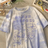 Cute Bear Tshirt Streetwear Summer Oversize T Shirt Women Harajuku Short Sleeve Top Female Tee Hip Hop Tie Dyed