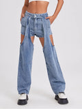 2022 womens high waist y2k Women's Wide leg jeans baggy hollow out woman denim capris Pants jean mom jeans