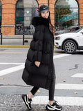 Women Long Puffer Jacket 90% White Duck Down Coat Large Natural Fox Fur Hooded Female Feather