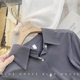 Fashion Button Up Chiffon Silk Shirt Vintage Blouse Women White Office Lady Long Sleeves Female Loose Street Shirts