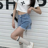 5Xl Bandage Denim Shorts Women Drawstring Tassel Jeans Shorts Summer Streetwear High Waist Casual Plus Size Short