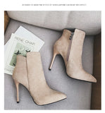 NEW Women High Heeled Short Boots Europea Style Winter Shoes Pointed Toe Ankle Botas Thin Heel Side
