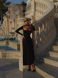 Off-Shoulder Long Sleeve Flare Maxi Dress- Outfit