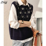 Vests Women Floral Retro Design New Stylish All-match Korean Style Ladies Creativity Basic O-neck Autumn Knitwear